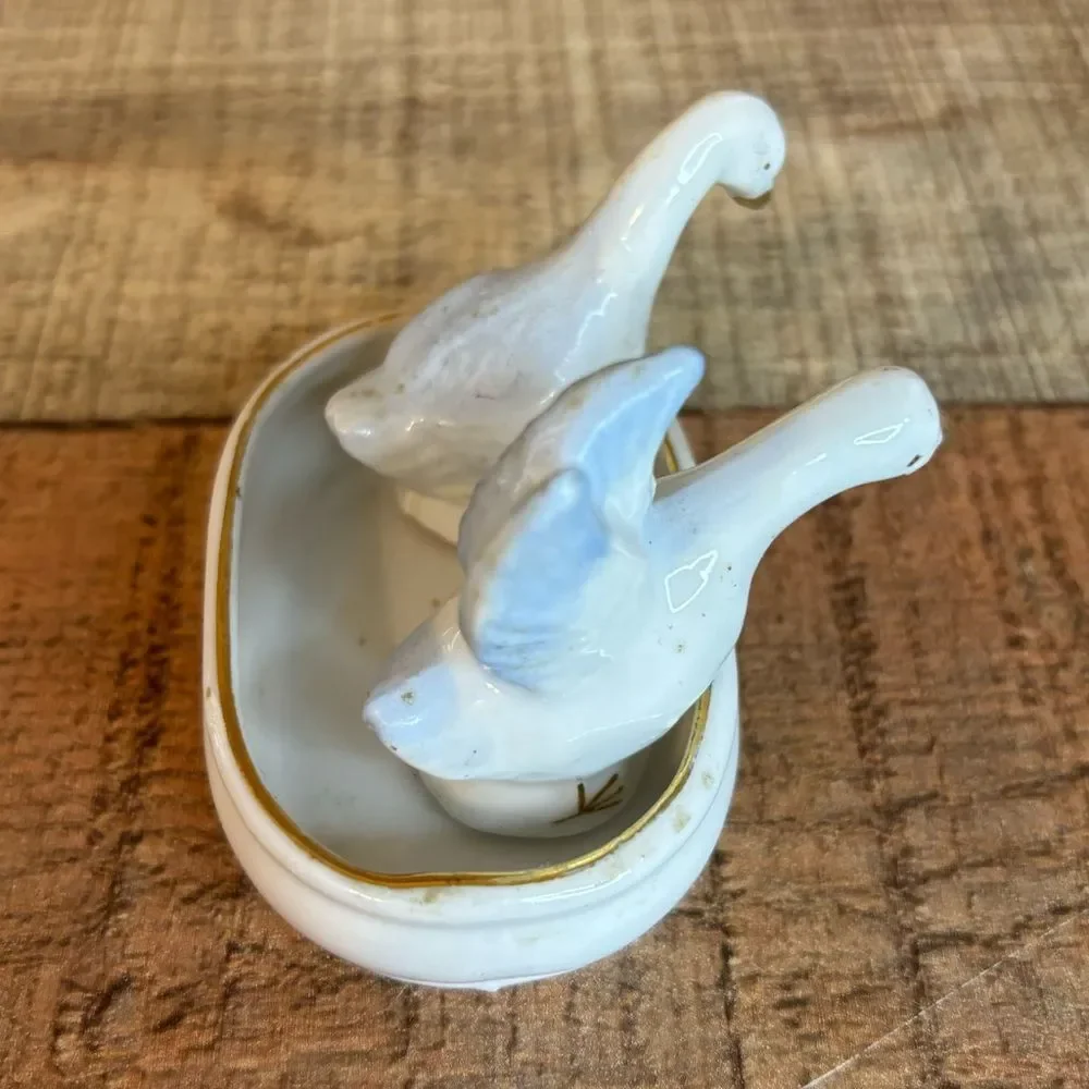 RARE 3 Pc Set Vintage Miniature Japanese Geese Salt & Pepper Shakers W/Tray